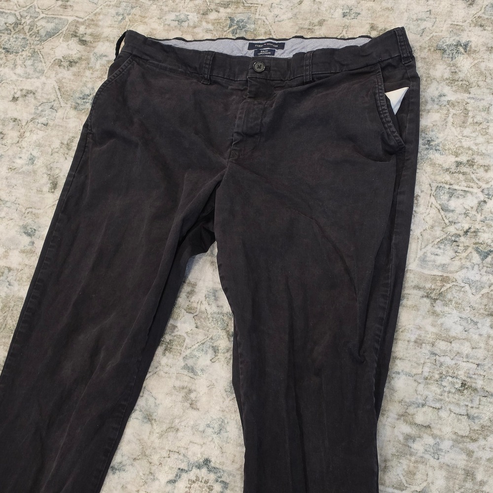 Tommy Hilfiger Mens Slim Fit Chino Pants Black 38x32 Cotton Casual Trousers